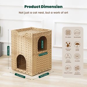 Triple-Layer Indoor Cats - Hand-Woven Rattan Cat Cave with 2 Hideaways & 3 Soft Pads - <b>Foldable</b> & Sturdy condo furniture. - Product Image 6
