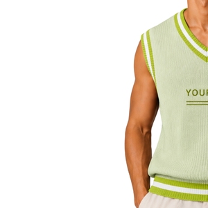 <b>Mens</b> Mint Green With Lime Green And <b>White</b> Contrast Stripe Summer Knit Sweater <b>Vest</b> V Neck Sleeveless Pullover Customized Logo - Product Image 4