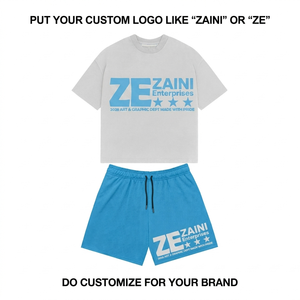 ZAINI Ensemble T-shirt et Short Homme en Jersey 100% Polyester Premium 240 GSM, Uni, Broderie Gaufrée et Logo Personnalisé, Respirant, Décontracté - Product Image 1