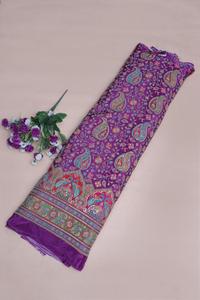 ผ้าเครปสีม่วงเข้มลายดอกไม้พิมพ์ลายเพสลีย์แบบชาติพันธุ์พร้อมขอบตกแต่งอย่างสวยงามสำหรับทำชุดคุर्ติ - Product Image 5