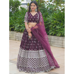 Atractivo Vino Lentejuelas Georgette Compromiso Desgaste Lehenga Choli - Product Image 2