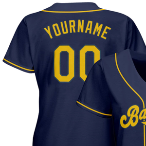 Men Navy Gold Baseball Jersey Button Front Team Shirt Performance <b>Athletic</b> Game Day Practice Sports Uniform Wear - Product Image 3