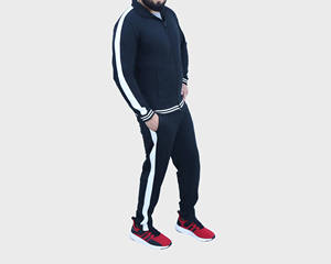 Chándal Deportivo para Hombre, Color Negro, Manga Larga, con Rayas Blancas, Cierre de Cremallera, Estilo Deportivo, Transpirable, Material de Poliéster y Algodón, para Otoño - Product Image 2