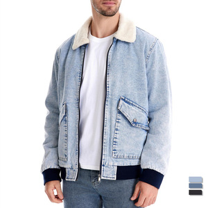 Veste en jean d'hiver de haute qualité pour hommes, nouvelle couleur unie, fermeture éclair épaisse, style cowboy, col rabattu, décontractée et chaude - Product Image 2