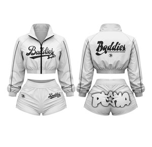 2026 Spring Women's Casual Solid 2-Piece Shorts Set with Zip <b>Jacket</b> Hoodie Skinny Fit Spandex/Nylon <b>Workout</b> Clothing - Product Image 5