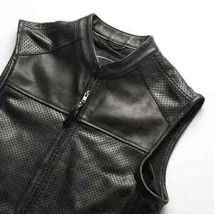 <b>Men's</b> High Quality Leather <b>Vest</b> Custom Logo Genuine Leather Waistcoat Breathable Windproof Lightweight Autumn Winter Outdoor - Product Image 6