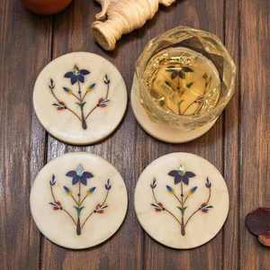 Handmade Marble Inlay Coasters Crafted by Indian Artisans With Elegant Stone Design For Home Decor and Drink Use - Product Image 4