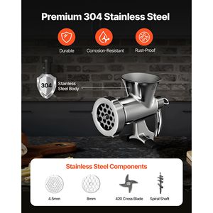 "Hand Crank <b>Meat</b> <b>Grinder</b> with 304 Stainless Steel Mincer & Sausage Stuffer 2 Cutting Plates Plastic Clamp" - Product Image 3