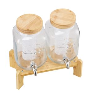 2 Pack 1 Gallon Beverage Dispenser Wood <b>Stand</b> Glass Juice Dispenser Stainless Steel Spigot for Parties Capacity 8L Made <b>PC</b> - Product Image 1
