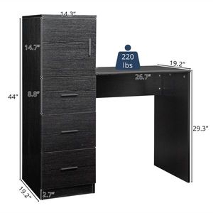 Black Embossed Particle Board Melamine H Type 104.5*49*120cm <b>Computer</b> <b>Desk</b> <b>with</b> One Door Three <b>Drawers</b> 2 USBs 2 Power S Outlets - Product Image 5