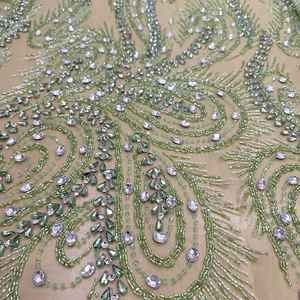 Tela de malla con cuentas y pedrería de trabajo manual personalizado, color rojo vino, para diseñadores de marcas de moda - Product Image 5