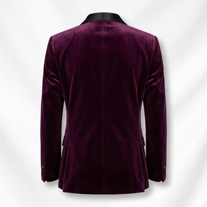 Plum Purple <b>Velvet</b> Blazer <b>Men</b> Black Satin Shawl Collar One Button Slim Fit Tux <b>Jacket</b> - Product Image 3