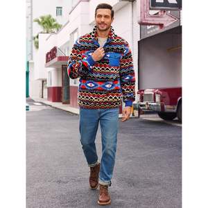 Chaqueta de lana con patrón Azteca para hombre 2025, Vintage Jersey de invierno de estilo occidental, abrigo borroso de Sherpa con bolsillos, lana para exteriores - Product Image 5