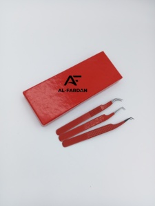 Pinzas para Extensión de Pestañas Recién Llegadas, Recubrimiento en Polvo Rojo, Curvatura Fuerte de 45 y 90 Grados, con Cajas de Cartón - Product Image 3