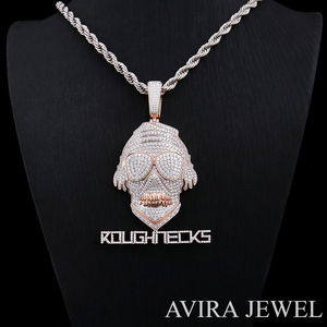 Collar con Colgante Hip Hop de Plata de Ley 925, Chapado en Oro Rosa, Diseño Unisex para Hombre y Mujer, con Diamante Moissanita - Product Image 1