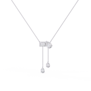 Collier Lariat en Platine PT950 avec Breloques en Diamants de Laboratoire Taille Poire et Taille Émeraude et Chaîne Double Pendentif Élégante - Product Image 2