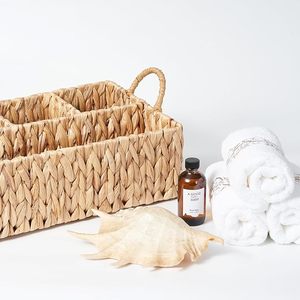 Wholesale Water Hyacinth Divided Storage Basket Handwoven Organizer with Handles Multi Compartment for Nursery Kitchen Bathroom - Product Image 6