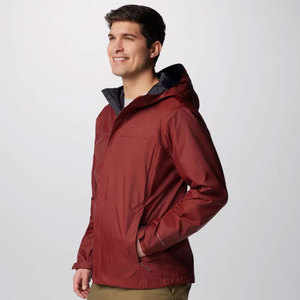 <b>Men's</b> Burgundy Hooded <b>Waterproof</b> Puffer <b>Jacket</b> Casual Outdoor Zipper Closure Polyester Shell Autumn Wear Windbreaker - Product Image 3