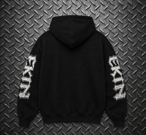 Custom Cropped Raw Hem Streetwear Hoodie Letter French Terry Embroidered Patch Distressed Applique Acid Wash Hoodie Men - Product Image 2