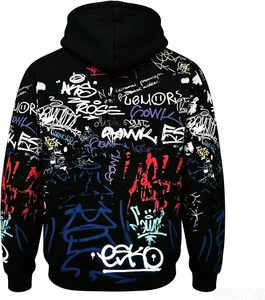 <b>Graffiti</b> Personality Style with Crocheted Weave Hooded Collar100% Cotton Lined Velour Men's ODM Hoodie Winter - Product Image 3