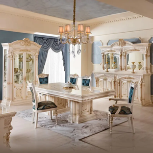 Elegante Juego de Comedor de Caoba Tallado a Mano con Diseño Real, Ecológico, con Detalles en Dorado Marfil, Muebles de Lujo para Apartamento, Hotel, Villa - Product Image 1