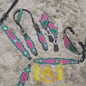 Handmade Custom Durable Pink Green Accent Genuine Leather Western Saddle Nickel-Plated <b>Hardware</b> Lightweight Seasonal Includes - Product Image 1