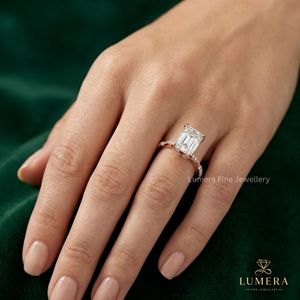 Emerald Cut Lab Grown Diamond Twisted Vine Band Anniversary Statement <b>Ring</b> Sparkly Under Halo <b>Ring</b> Custom <b>Dainty</b> Band <b>Ring</b> - Product Image 6