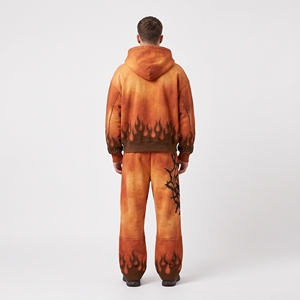 Fashionable <b>Men</b>’s Orange Matching <b>Jogger</b> Set with Zip Hoodie and Decorative Stud Accents - Product Image 2