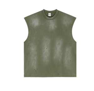 Débardeur Homme Col Rond 100% Coton 285 GSM Style Délavé Personnalisé Sans Manches Coupe Ample Streetwear Haut d'Entraînement Vierge - Product Image 4