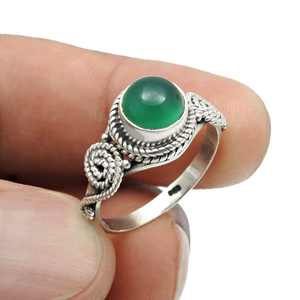 Anillo Bohemio Vintage de Forma Redonda con Piedra Preciosa de Ónix Verde, Joyería Fina de Diseño Hecha de Plata de Ley 925 - Product Image 3