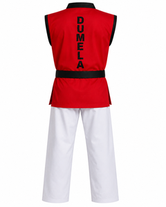 Uniforme de Taekwondo Transpirable de Algodón Rojo Internacional Dumela, Cinturón Negro con Logotipo, Ropa de Artes Marciales Unisex para Entrenamiento, Cintura Alta - Product Image 2