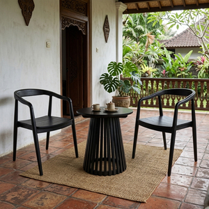 Modern <b>Round</b> Outdoor Coffee <b>Table</b> Black Teak Water Resistant Minimalist Design Durable Solid Frame Accent <b>Table</b> for Terrace Use - Product Image 4