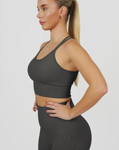 High Support Seamless Women's Cotton Spandex U-Neck Yoga <b>Bra</b> Breathable Quick Dry Solid Color 160g Crisscross <b>Straps</b> Front Logo - Product Image 3