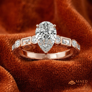 Rose Gold Plated Pear Cut Engagement <b>Ring</b> Women Baguette Side Stone Vintage Milgrain American Diamond <b>CZ</b> Wedding <b>Ring</b> - Product Image 1