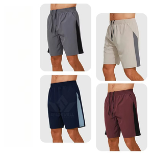 Shorts de sport pour homme bleu marine à séchage rapide, en tissu tricoté respirant, taille élastique, bande latérale bleu clair, pour la gym, la course et l'entraînement - Product Image 3