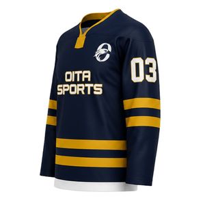 Navy Gold <b>Ice</b> Hockey Jersey for Men Long Sleeve Breathable Athletic Team Uniform Lightweight Training Match Sports Apparel - Product Image 3
