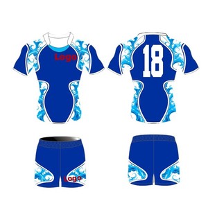 Conjunto de Camiseta de Rugby Sublimada Personalizada, Blanca y Azul, Cuello Redondo, Manga Corta, Secado Rápido, Transpirable, Ecológica, Cintura Elástica, para Adultos - Product Image 4