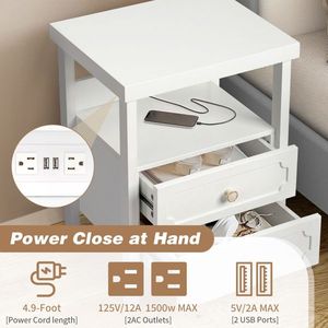 2 Drawer Wood Nightstand End Side Table for Bedroom & Living Room - Product Image 4