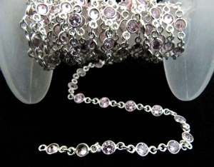Chaîne connectrice en argent sterling 92,5 % avec zircone cubique rose ronde de 3 mm, vendue au mètre - Product Image 4