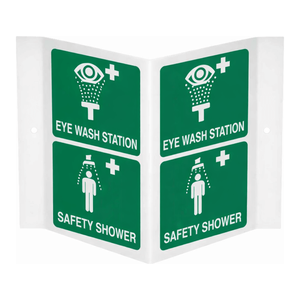 Panneau d'avertissement pliable en PVC Brady - Station de lavage des yeux et douche de sécurité pour laboratoire et usage industriel - Product Image 1