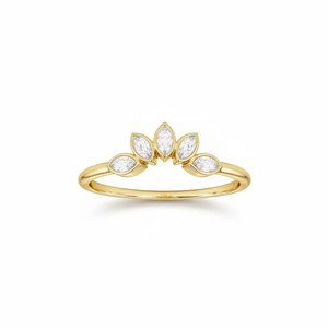 Anillo de compromiso elegante de oro puro de 10K y 14K con 5 piedras marquise curvadas y diamantes de laboratorio, estilo tiara, para boda - Product Image 6