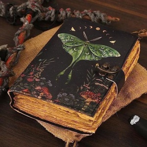 Luna Moth Leather Journal <b>Vintage</b> Celestial Moon Phases Handmade <b>Notebook</b> Metal Clasp Sketchbook Gift Water Color 200 Sheets - Product Image 6