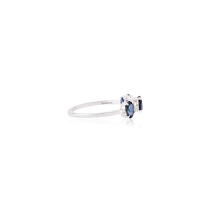 Bague trois pierres en or blanc pur 14 carats, saphir bleu et diamant, design exclusif, dernière collection, vente en gros, cadeau pour femme - Product Image 5