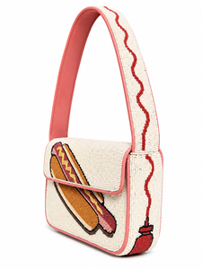 Luxury Handmade Hot <b>Dog</b> Glass Beaded Shoulder Bag Novelty Food Designer Flap Handbag Fashion Statement Purse OEM ODM Wholesale - Product Image 2