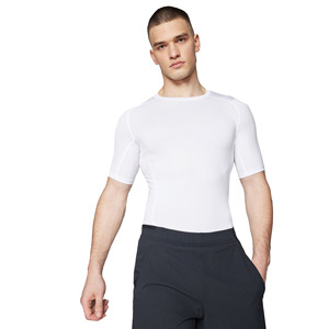 T-shirts de sport pour hommes, coupe ajustée, manches courtes, logo personnalisé sur le devant, tissu respirant et écologique en spandex/polyester, vente en gros - Product Image 4