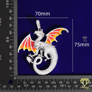 Designer Dragon Pendant with VVS Moissanite Diamonds and Color Flame Wings Hip Hop Jewelry - Product Image 4