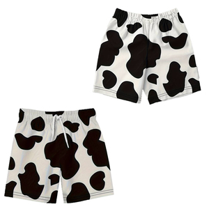 Men's Casual <b>Cow</b> <b>Print</b> Shorts Elastic Waist Breathable Polyester Summer Shorts - Product Image 1