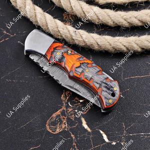 Cuchillo Plegable EDC de Acero de Damasco de Grado Industrial con Mango de Madera Pakka y Hoja de 2mm de Grosor con Punta Caída, Disponible para OEM/ODM, para Exteriores - Product Image 4