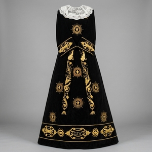 Premium Black Velvet Silk Elegant Gold Bullion Embroidered Church Statue Virgin Mary Vestment Gown for Women Summer Winter - Product Image 1