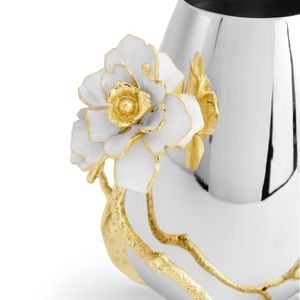 Jarrón de lujo Saleem International 2026 con diseño de granada, color plateado, de metal, con hoja de ginkgo marrón dorado - Product Image 1